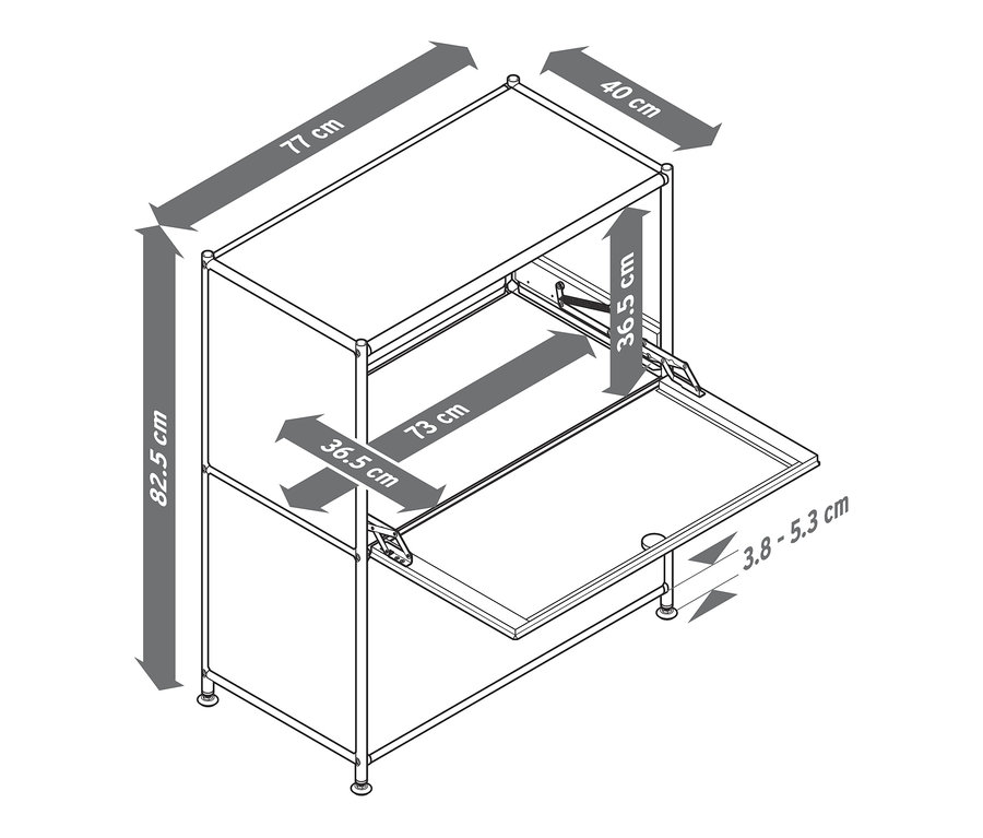 Dimensions du buffet en métal « CN3 » à 2 abattants.