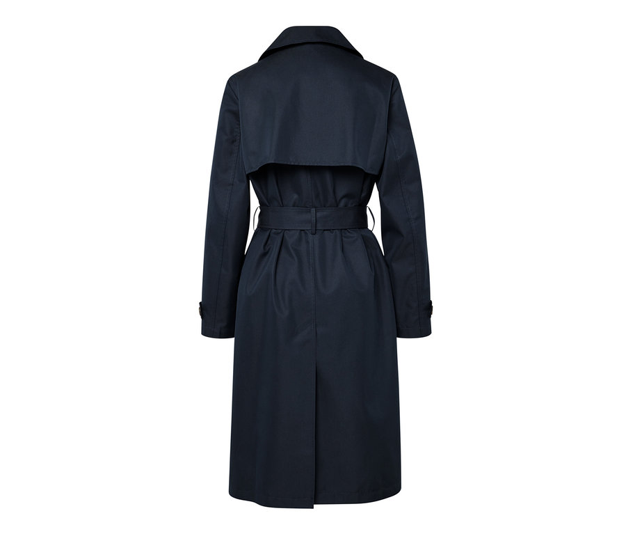 Trench-coat bleu foncé avec ceinture vue de dos.