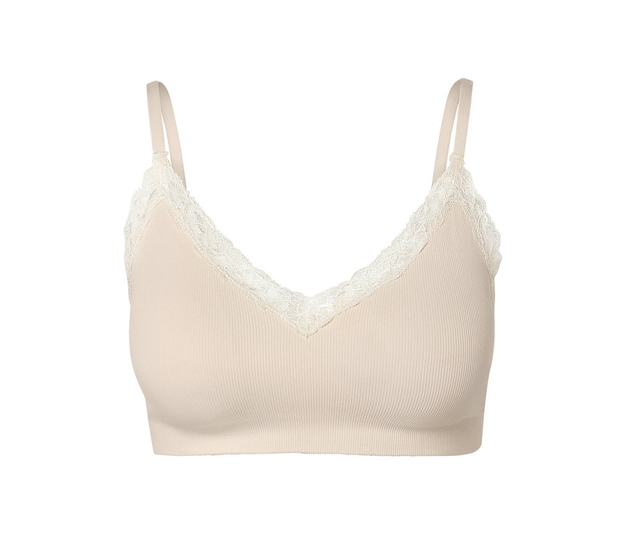 Détail d'une brassière seamless crème.