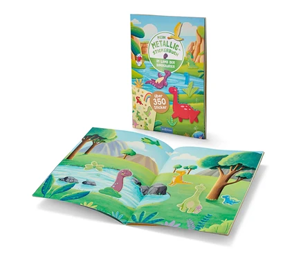 Deux livres ouverts avec des dinosaures.