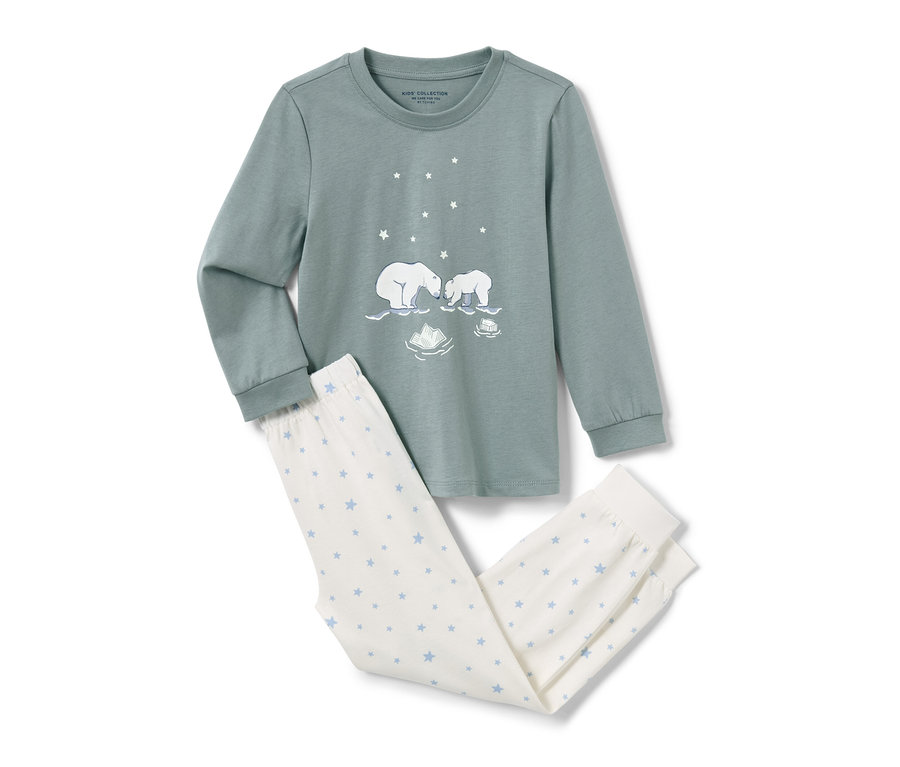 Pyjama pour enfant « Glow in the dark » vert avec motif ours et étoiles.
