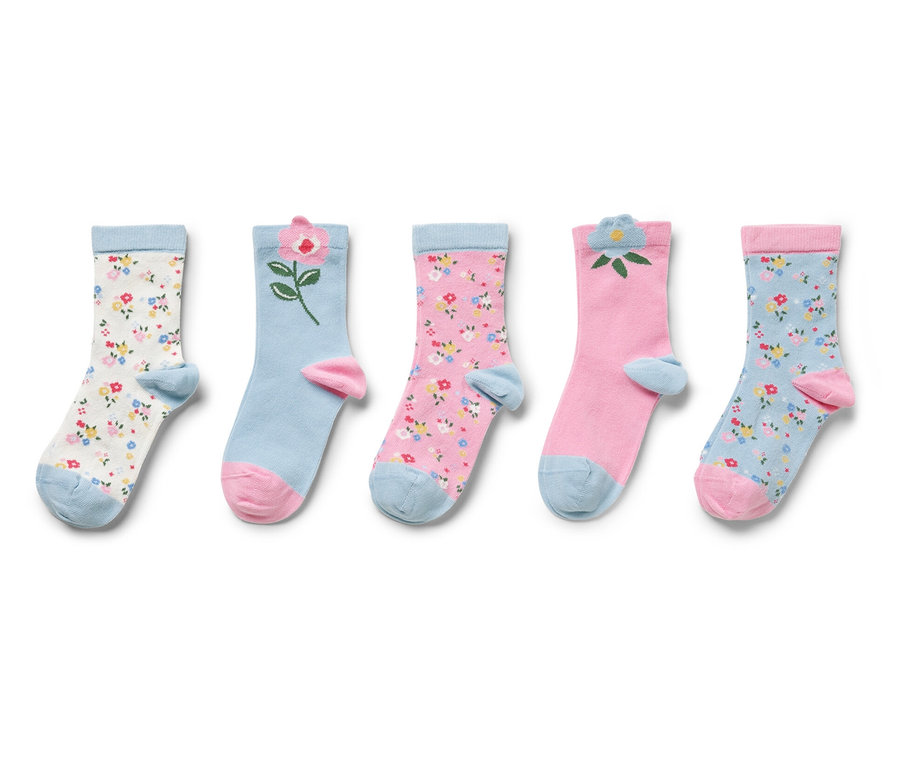 Cinq paires de chaussettes pour enfant, motif fleuri.