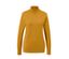 Pull à col roulé en maille fine jaune moutarde.
