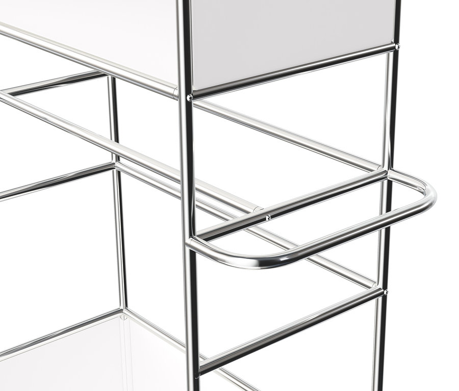 Détail d'une garde-robe en métal « CN3 » avec tringle et 3 tiroirs.