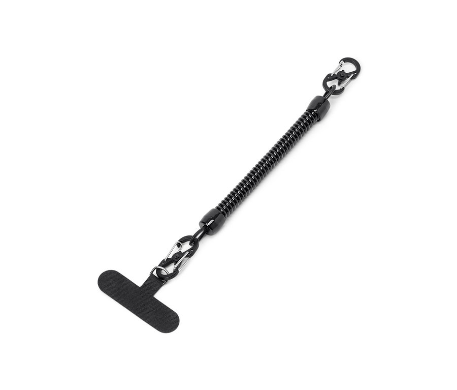 Une chaîne de sécurité noire pour téléphone portable.