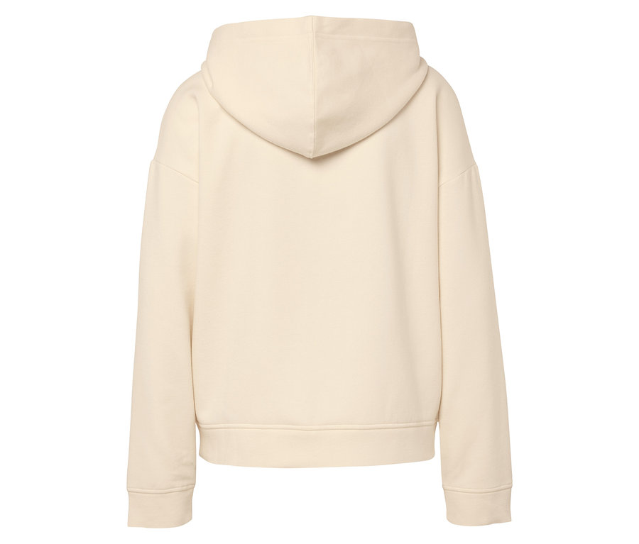 Vue arrière d'un sweat à capuche beige.