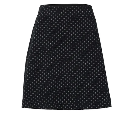 Jupe noire avec un petit motif blanc.