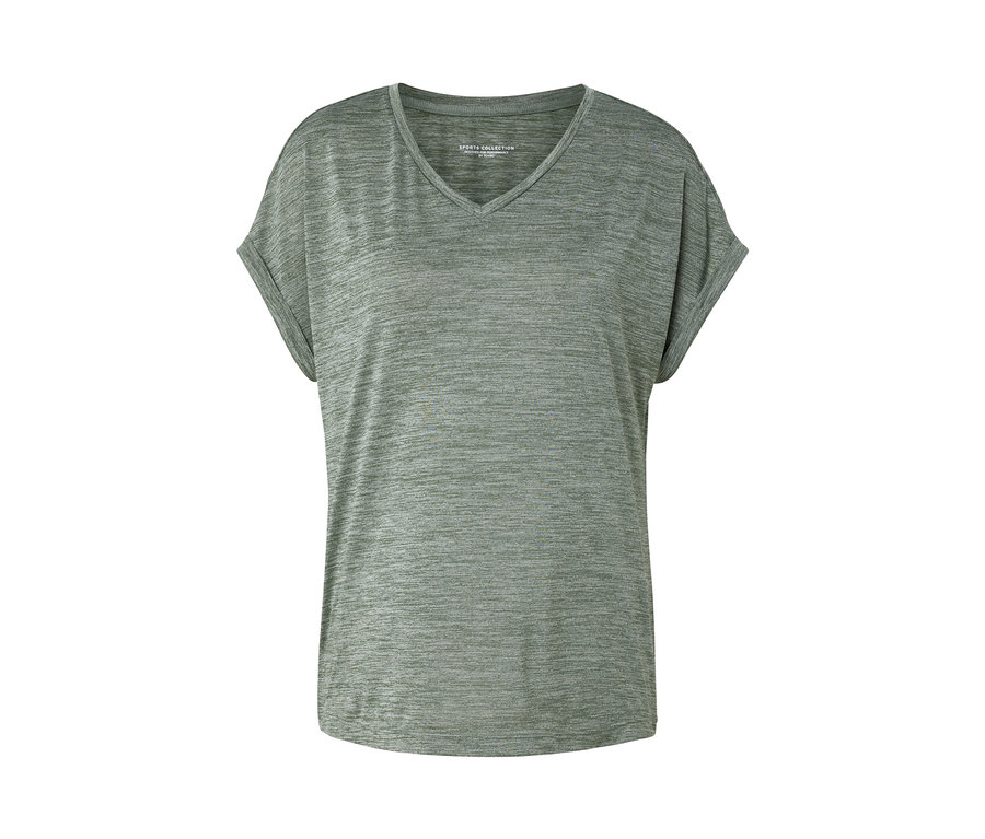 T-shirt fonctionnel kaki avec col en V et manches courtes.