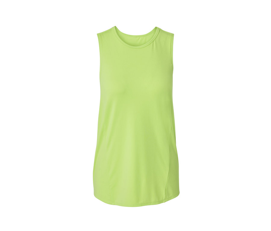 Gros plan sur un débardeur de sport vert citron d'un ensemble deux pièces.