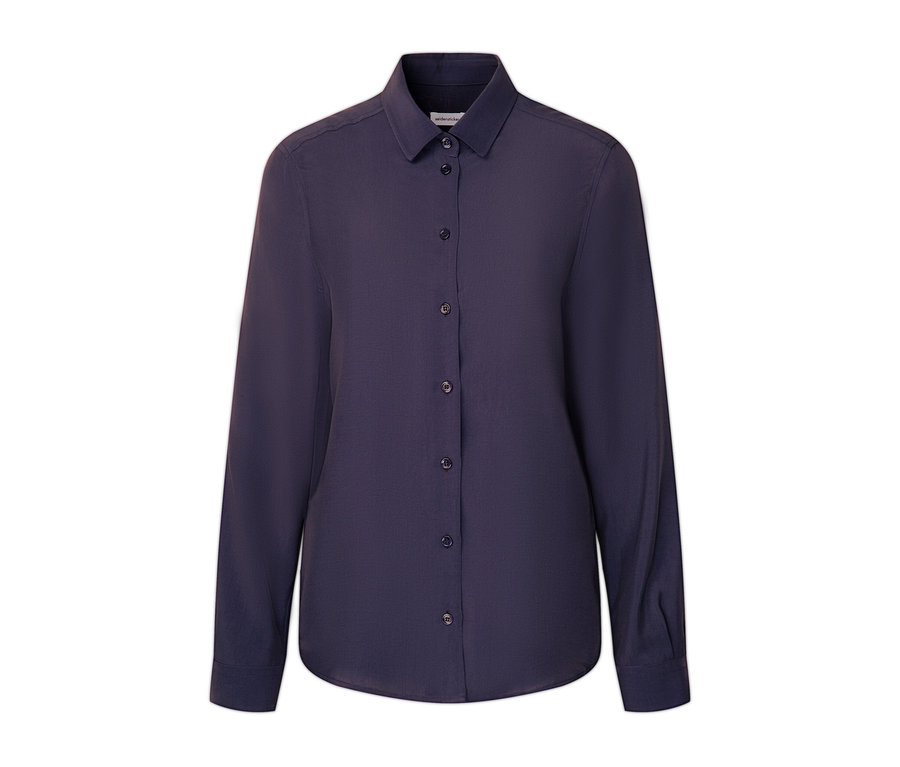 Une chemise bleue en viscose Seidensticker avec des manches longues et des boutons.