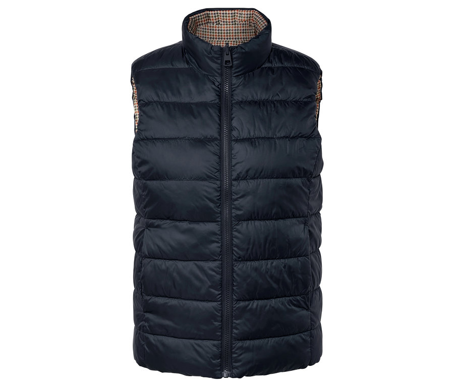 Veste sans manches noire avec doublure à motif pied-de-poule.