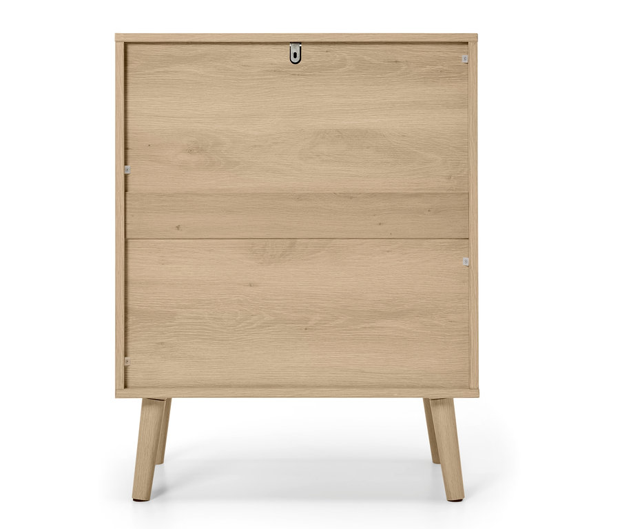 Commode beige avec quatre pieds.