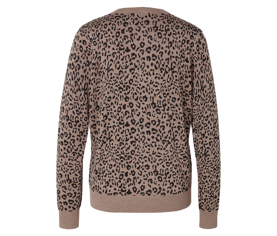 Pull beige à motif animalier vu de dos.