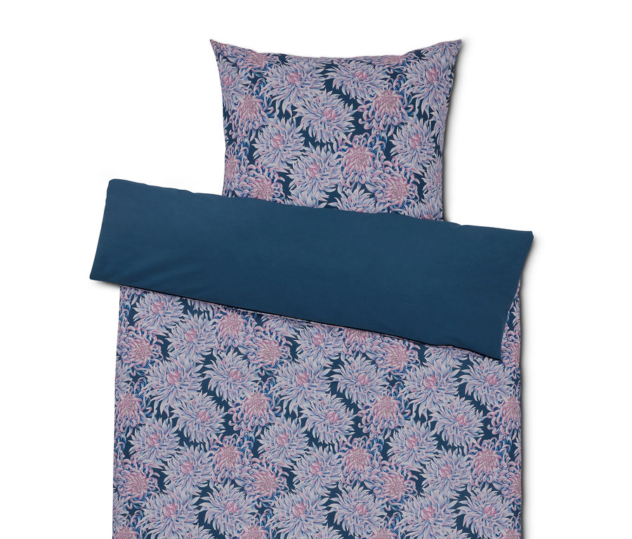 Renforcé-Bettwäsche, Normalgröße avec motif floral et bande bleue.