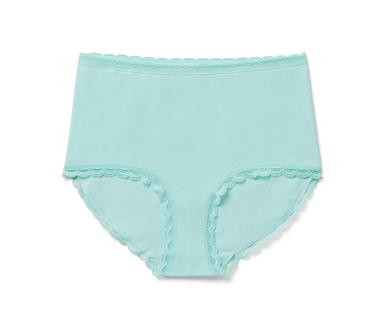 Culotte taille haute « light-shaping » turquoise avec bordure en dentelle.