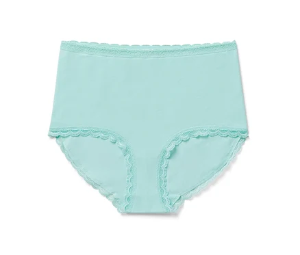 Culotte taille haute « light-shaping » turquoise avec bordure en dentelle.