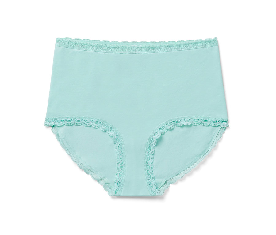 Culotte taille haute « light-shaping » turquoise avec bordure en dentelle.
