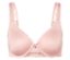 Gros plan d'un soutien-gorge rose avec de la dentelle et un nœud au centre.