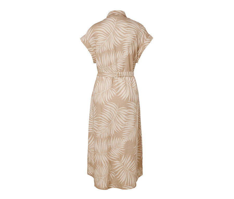 Robe en lin beige avec imprimé de feuilles vue de dos.