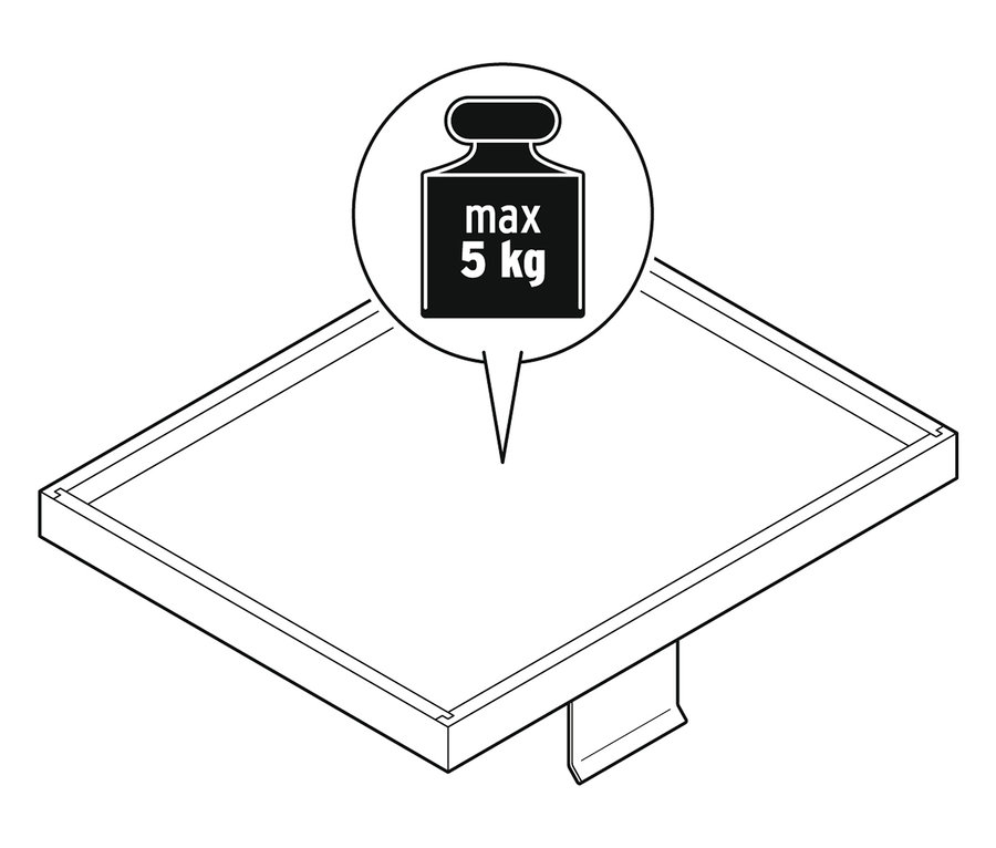 Dessin d'une étagère avec une capacité de charge maximale de 5 kg.