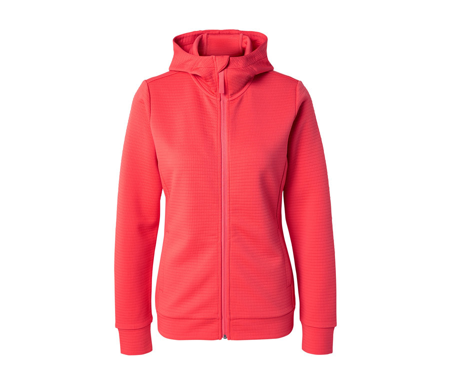 Veste à capuche zippée rouge.