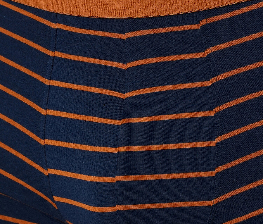 Vue détaillée d'un caleçon boxer rayé pour homme de la marque Schiesser avec une ceinture marron.