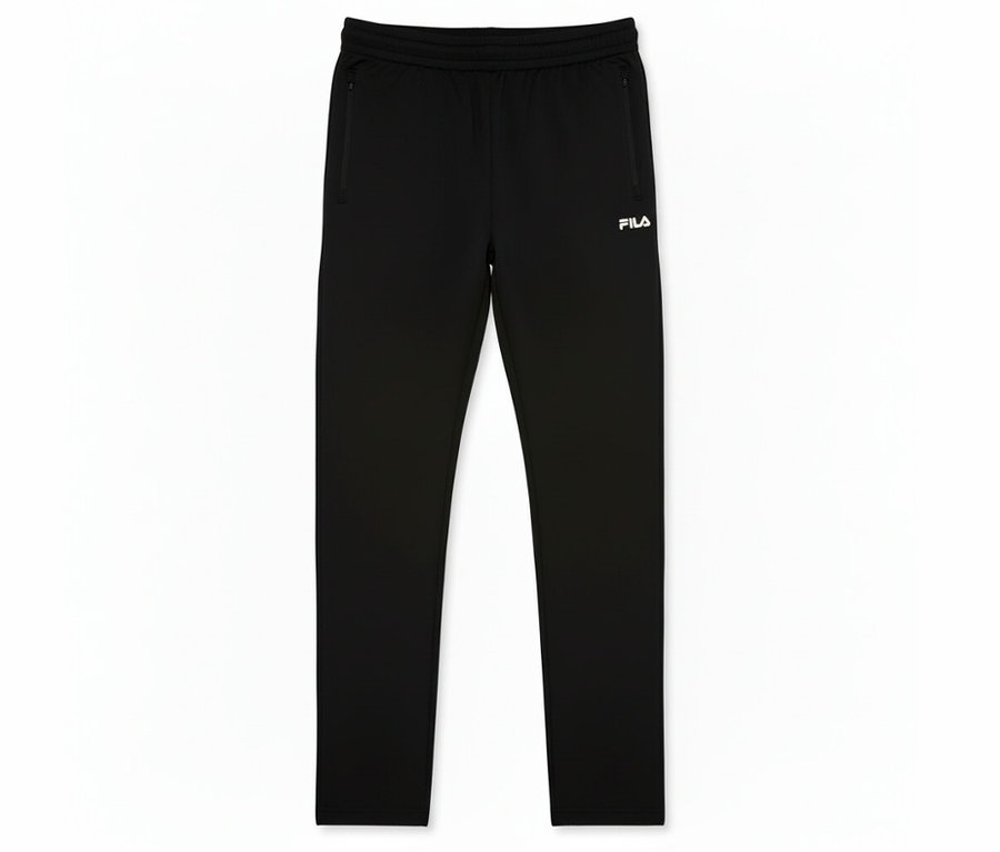 Le pantalon sweat technique noir pour homme FILA est posé sur un fond blanc.