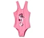 Un maillot de bain rose avec un motif d'hippocampe scintillant sur le devant.