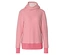 Sweat à capuche rose rayé avec manches longues et poignets côtelés.