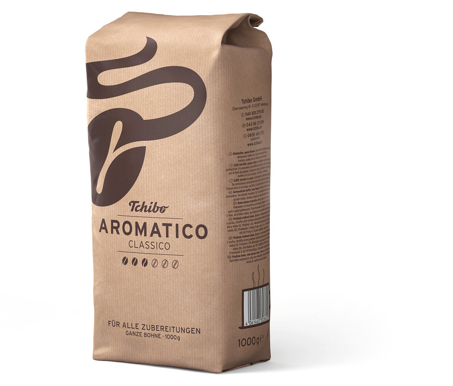 Un paquet non ouvert d'Aromatico Classico en grains – 1 kg, debout.