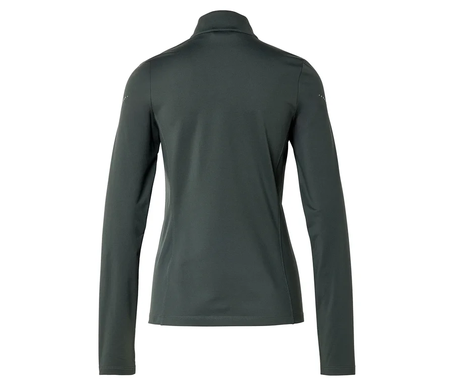 Vue arrière d'une veste de sport gris foncé à manches longues avec fermeture éclair et col montant.