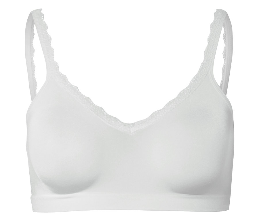 Soutien-gorge blanc avec bordure en dentelle et fines bretelles.
