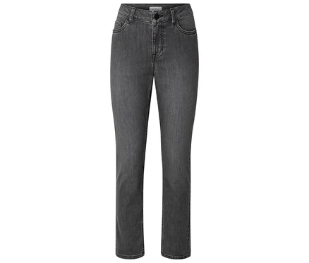 Jean gris à jambes droites avec poches avant et arrière.