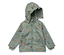 Veste d'enfant vert clair à capuche, imprimée avec des motifs d'engins de chantier.