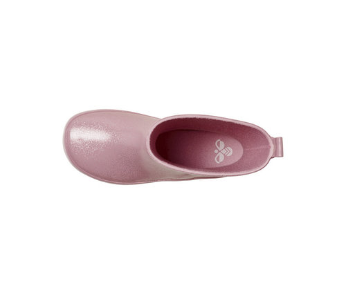Une botte en caoutchouc hummel® « Rubber Boot Glitter » rose à paillettes, vue de dessus.