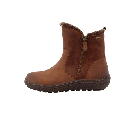 Bottines Romika marron avec fermeture éclair latérale et bordure doublée de fourrure.