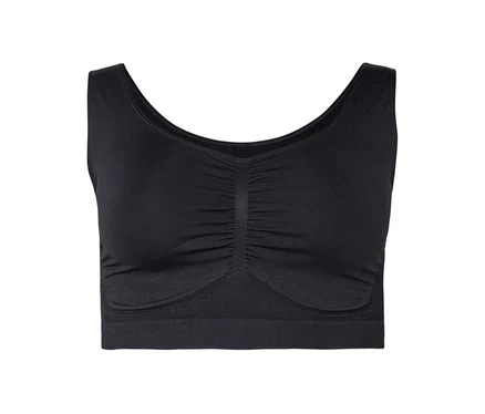 Soutien-gorge de sport noir avec devant froncé.