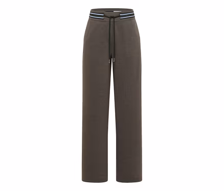 Pantalon en tissu CECIL marron foncé à jambes larges, taille élastique avec des rayures bleu clair et un cordon de serrage.