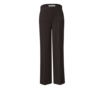 Pantalon en tissu Street One marron à jambes larges, taille haute et poches plaquées à l'avant.