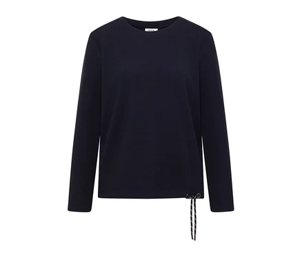 T-shirt CECIL à manches longues bleu foncé avec un cordon de serrage sur l'ourlet droit.