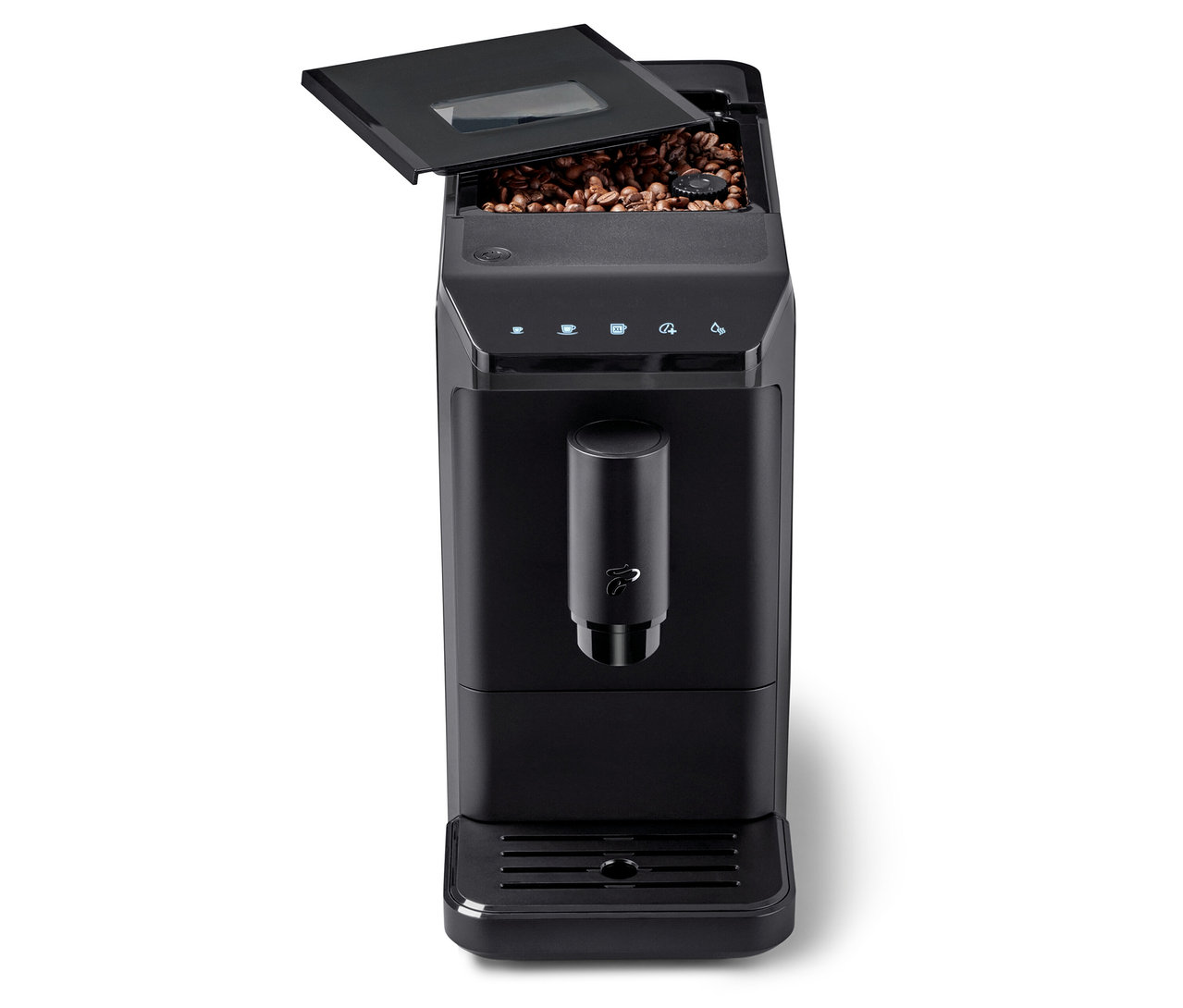 Machine à café noire « Esperto mini » avec réservoir à grains ouvert.