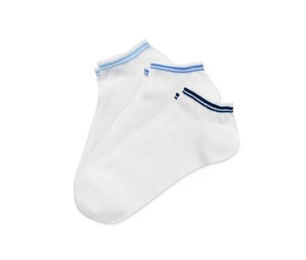 Trois paires de socquettes de sport blanches.