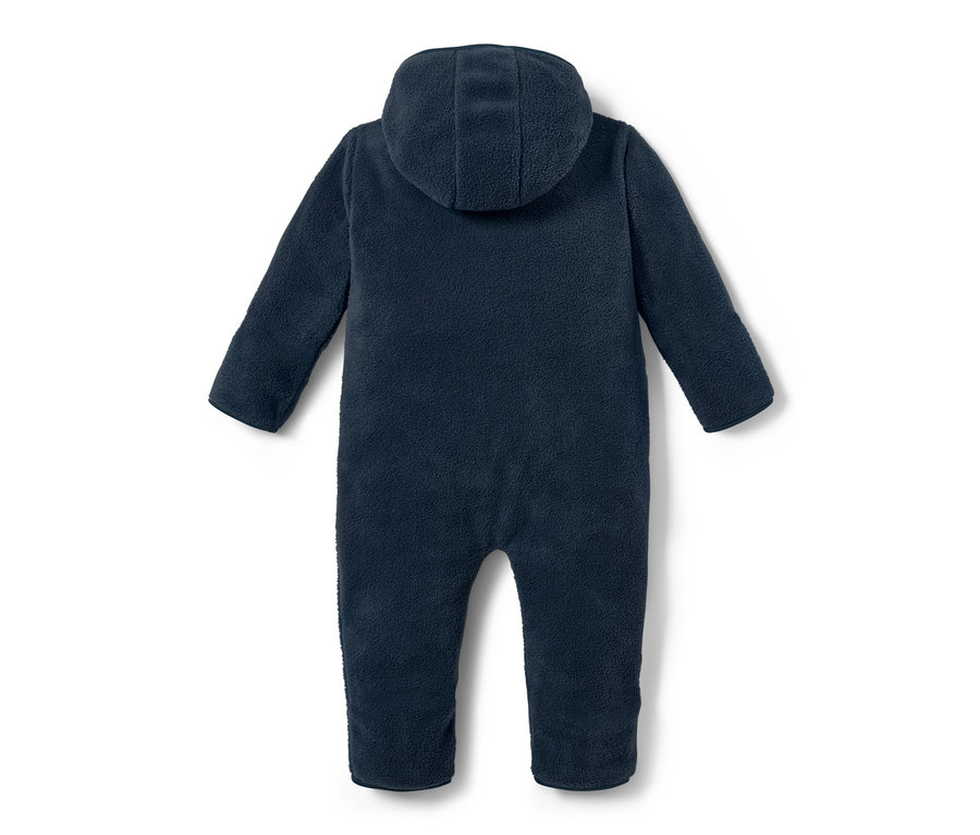 Combinaison en polaire bleu marine à capuche, vue de dos.