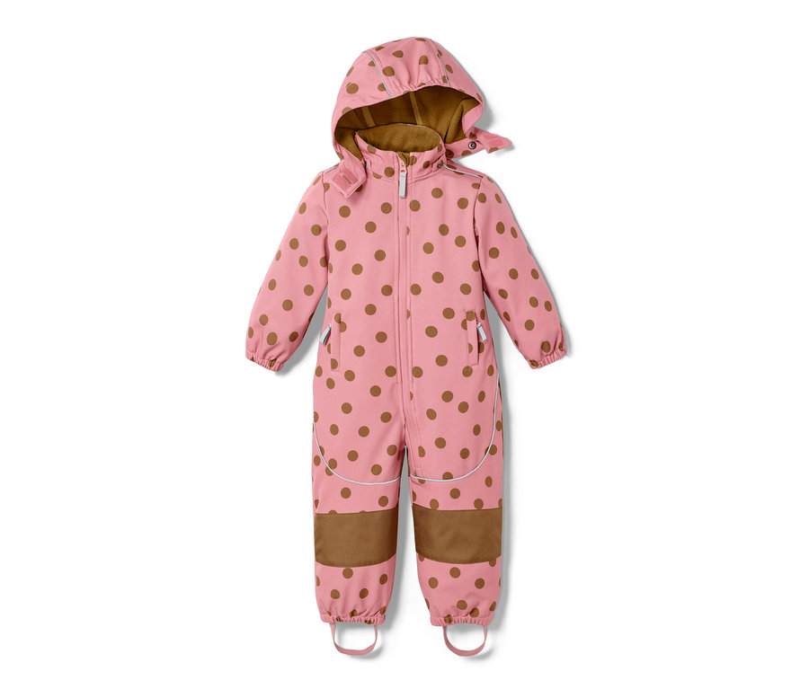 Une combinaison softshell rose avec des pois marrons.