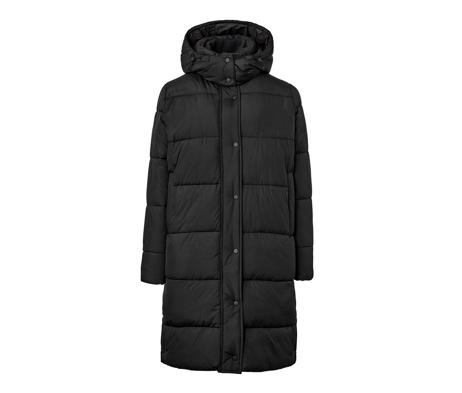 Manteau matelassé noir à capuche.