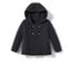 Jaquette en maille pour bébé gris foncé chiné avec capuche et boutons.
