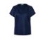 Blouse structurée bleu foncé à manches courtes et col en V.