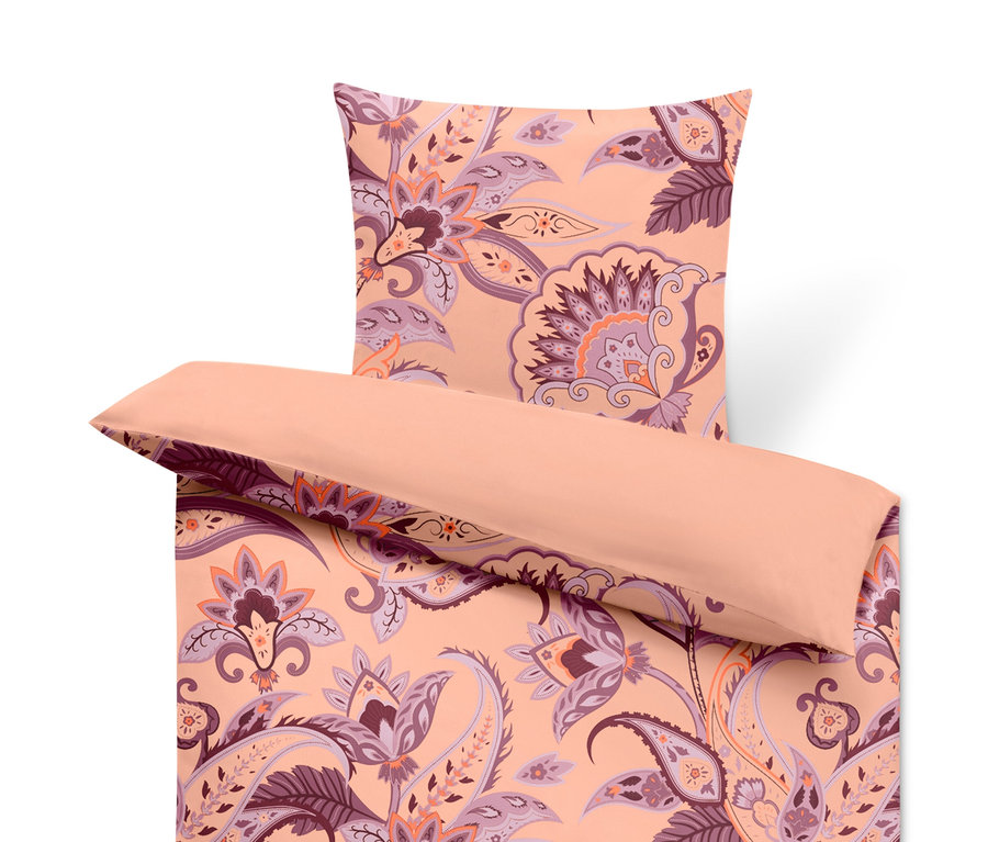 Parure de lit abricot en renforcé de taille standard et grande taille avec motif floral.