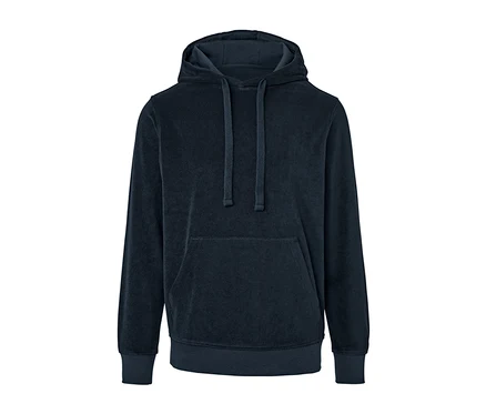 Sweatshirt à capuche en tissu éponge bleu marine.