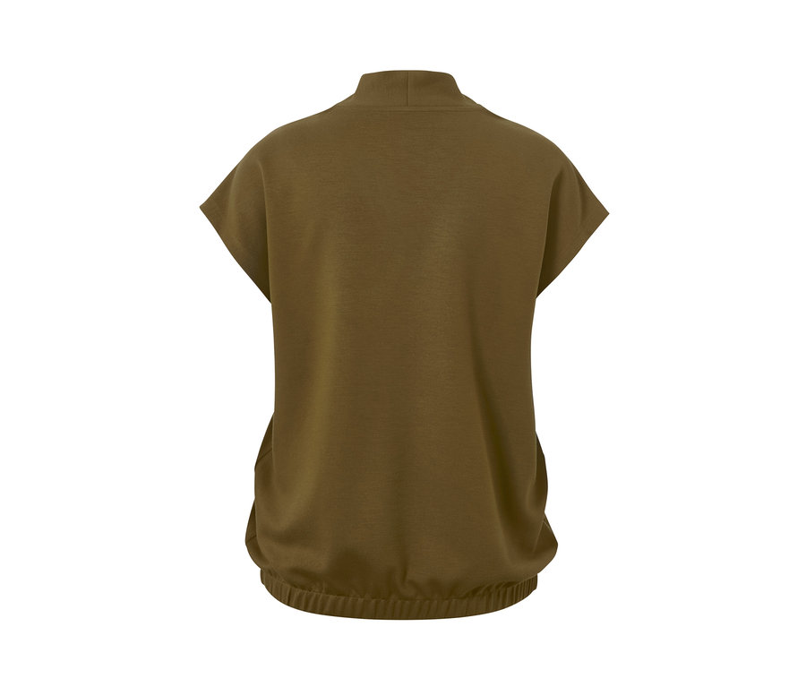 Vue arrière d'une blouse kaki avec encolure en V.